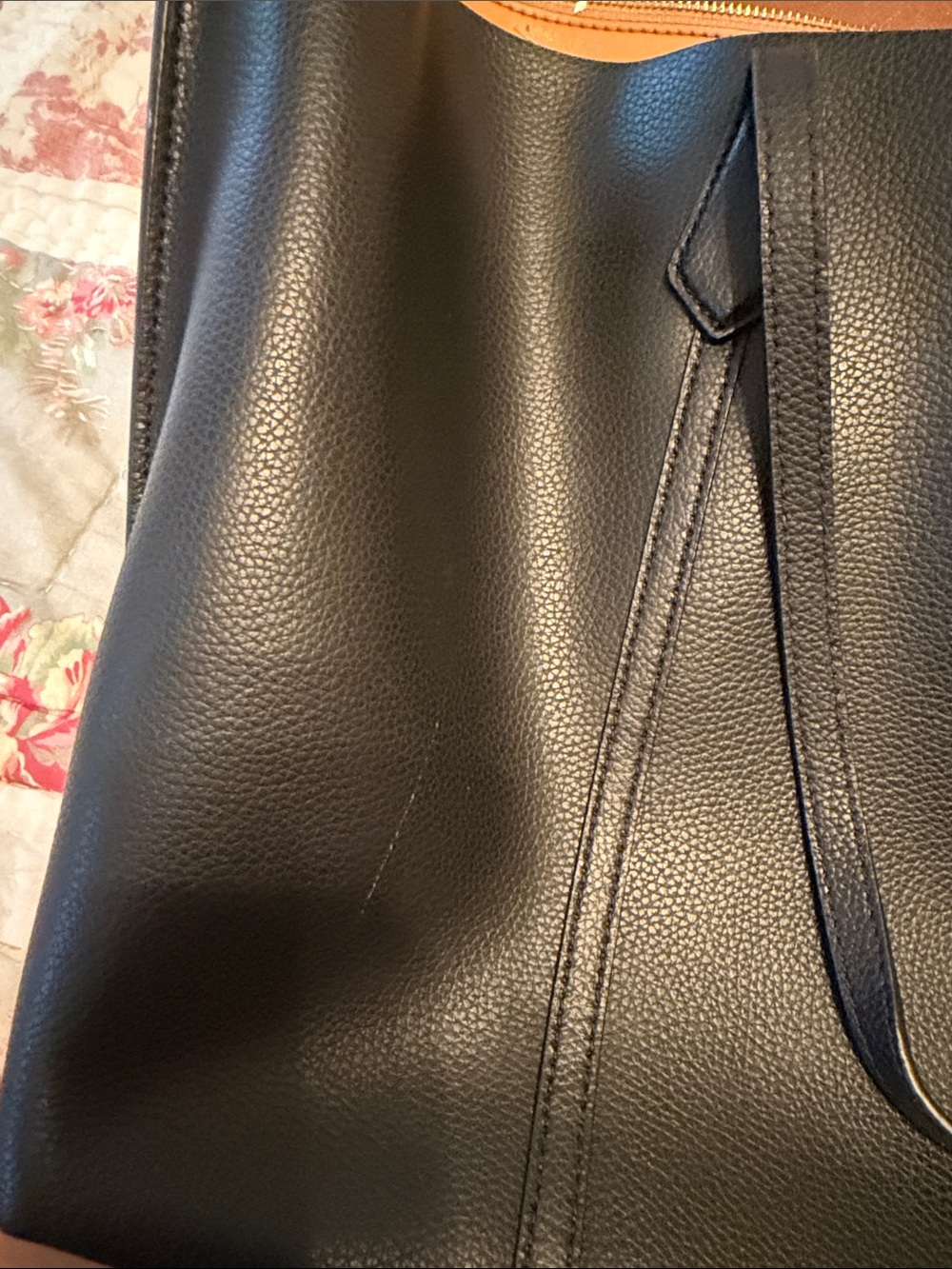 Tory Burch Black Leather Tote with Tan Tag - Picture 5 of 9